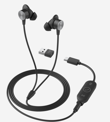 אוזניות מקצועיות כולל מיקרופון חיבור USB-C/USB/AUX חוטי כולל כבל באורך 1.45 מטר Logitech | Zone Wired Earbuds