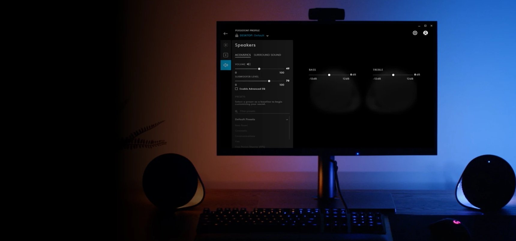 רמקול עם סאב ותאורה RGB חיבור Wireless בצבע שחור Logitech | G560