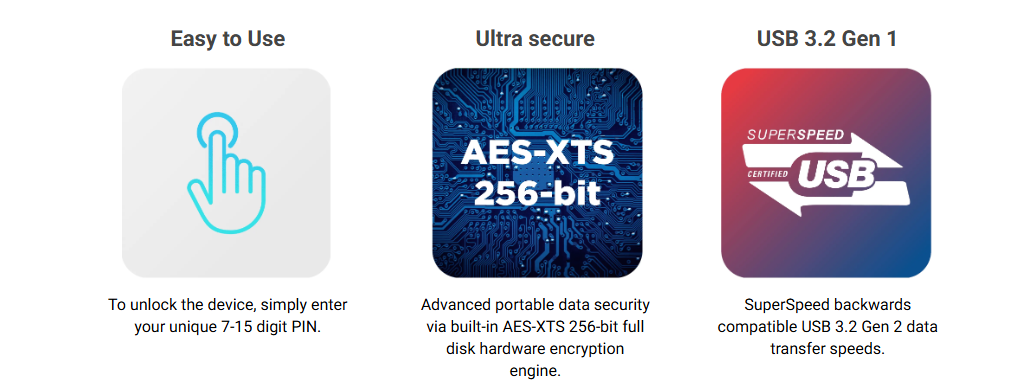 זיכרון נייד מוצפן חיבור USB3.0 תואם לרוב מערכות ההפעלה iStorage datAshur Personal2
