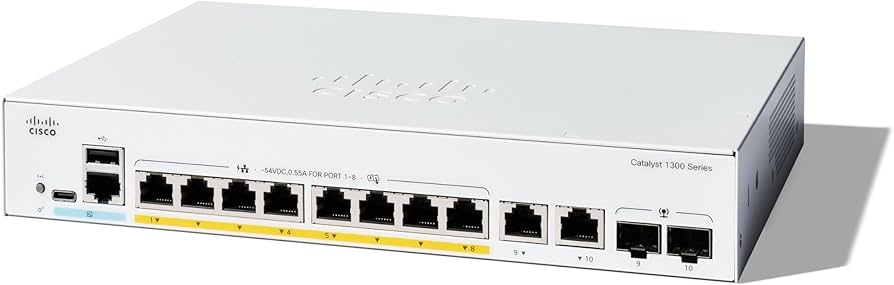 מתג סיסקו 8 יציאות מתג שולחני Cisco | C1300-8P-E-2G | PoE | 8-Port Switch | Catalyst 1300 Series