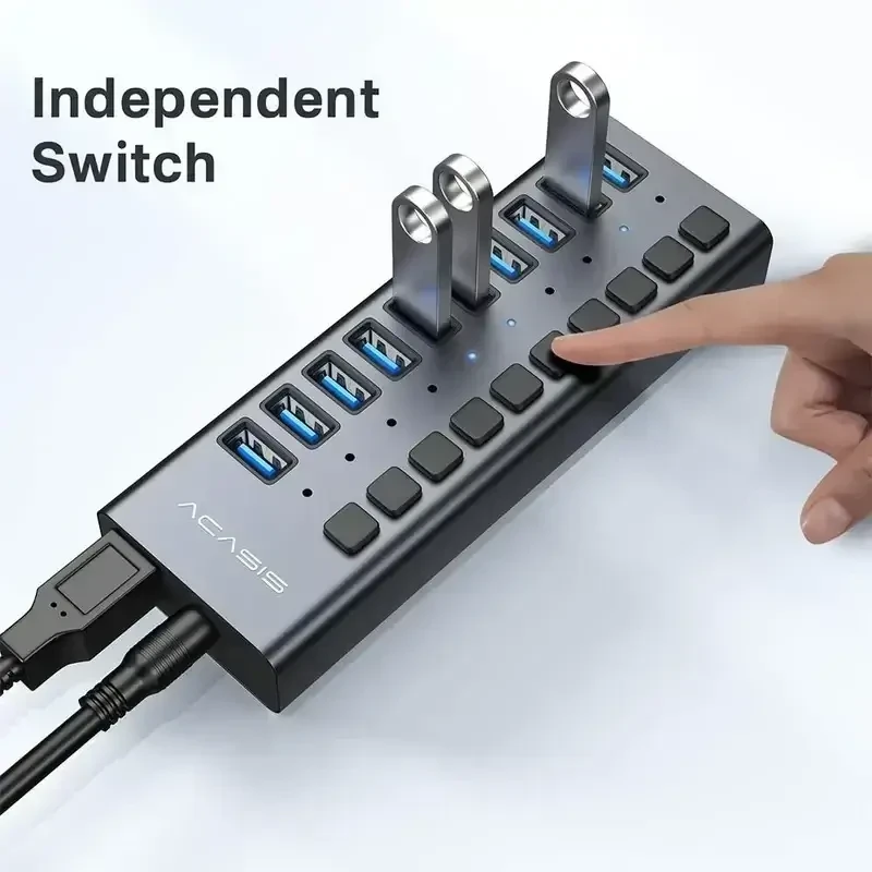 עמדת טעינה מהירה לסלולריםטאבלט 10 חיבורי USB-A 3.1 בצבע אפור Acasis AC-HS710