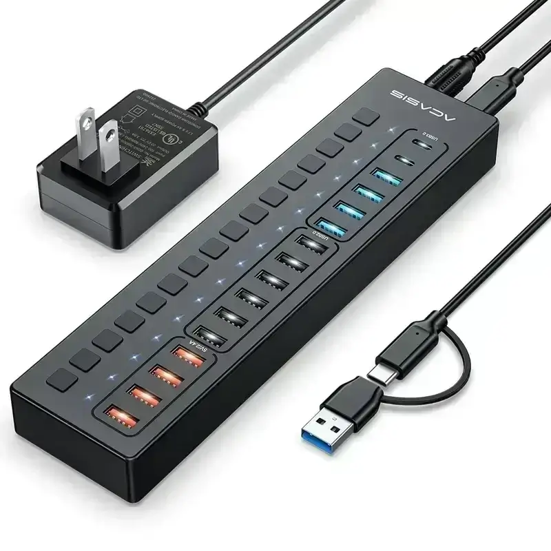 עמדת טעינה מהירה לסלולרים\טאבלט 16 חיבורי Port 14xUSB 2xTypcC בצבע שחור Acasis | DS-516PB