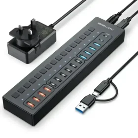 עמדת טעינה מהירה לסלולרים\טאבלט 16 חיבורי Port 14xUSB 2xTypcC בצבע שחור Acasis | DS-516PB