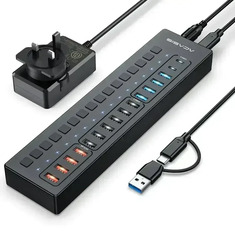 עמדת טעינה מהירה לסלולרים\טאבלט 16 חיבורי Port 14xUSB 2xTypcC בצבע שחור Acasis | DS-516PB