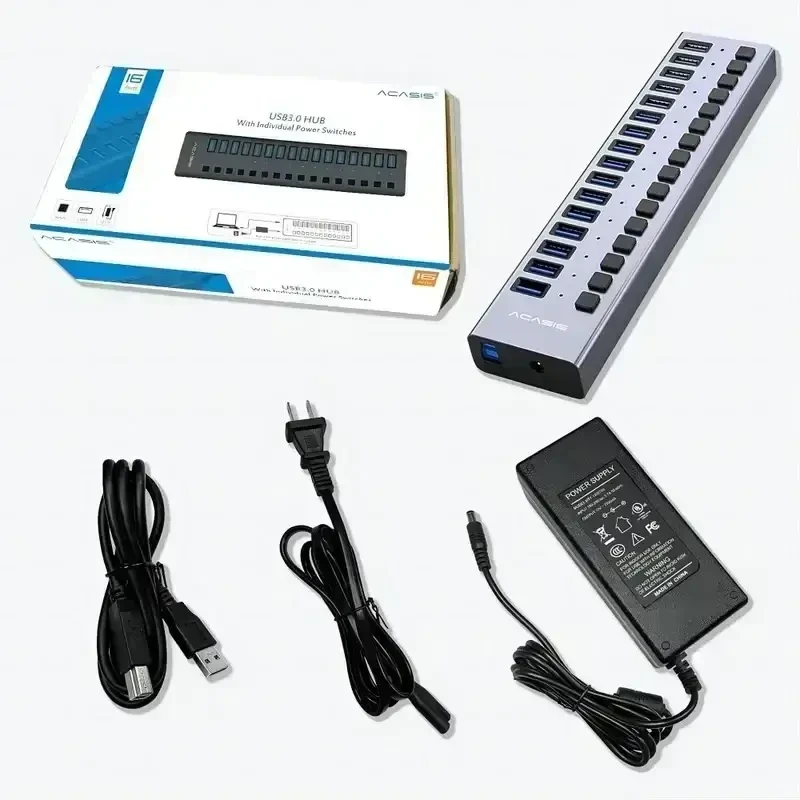 עמדת טעינה מהירה לסלולריםטאבלט 16 חיבורי USB 3.1 בצבע אפור Acasis AC-HS716