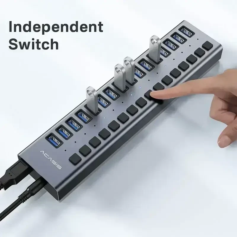 עמדת טעינה מהירה לסלולריםטאבלט 16 חיבורי USB 3.1 בצבע אפור Acasis AC-HS716