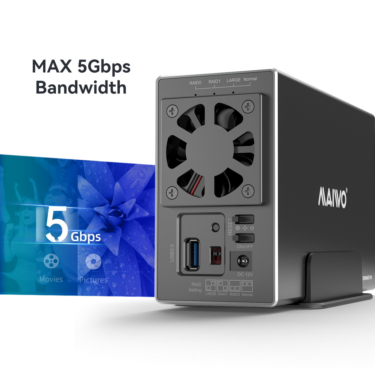 Dual-Bay USB 3.2 RAID HDD Enclosure – תמונה 4