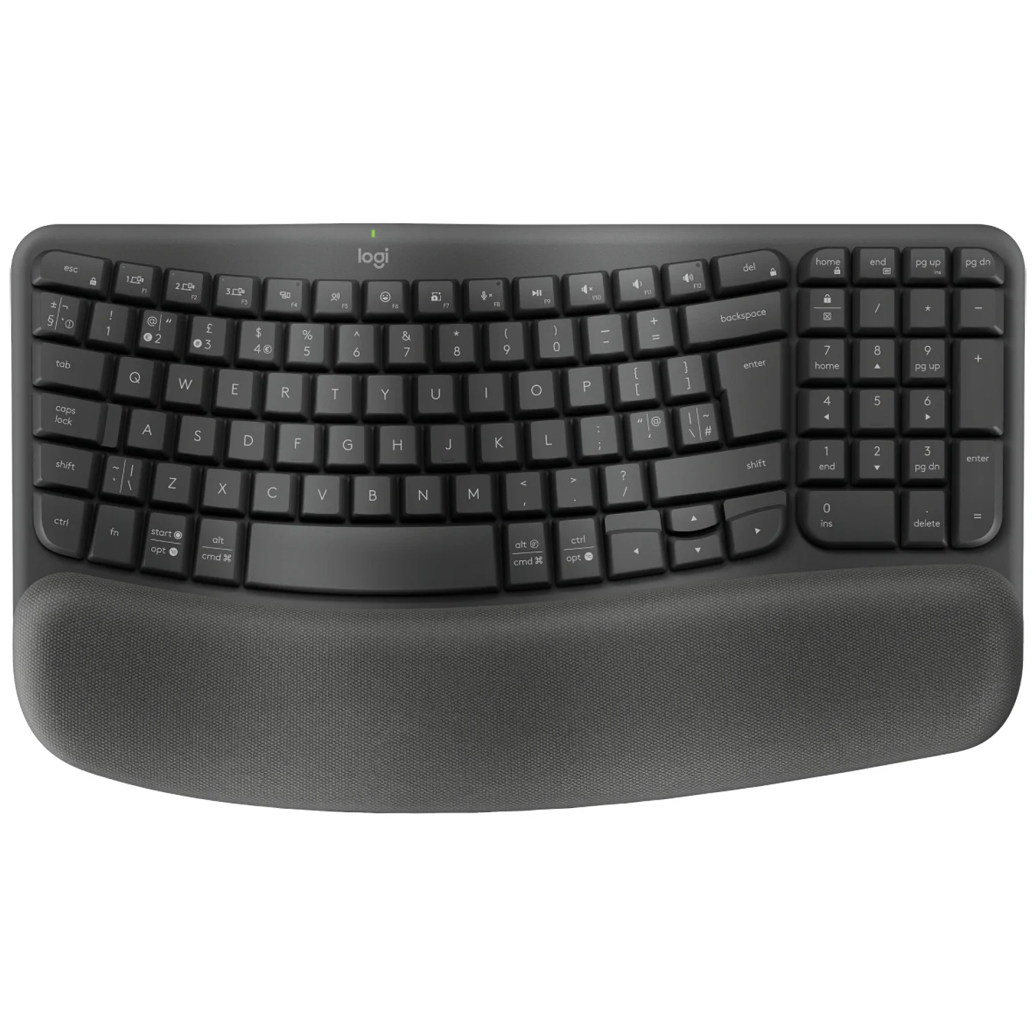 Logitech Wave Keys – מקלדת אלחוטית ארגונומית עם משענת יד