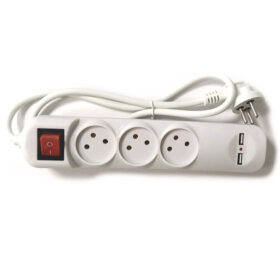 3Way Power Extension Cable with Dual USB Ports