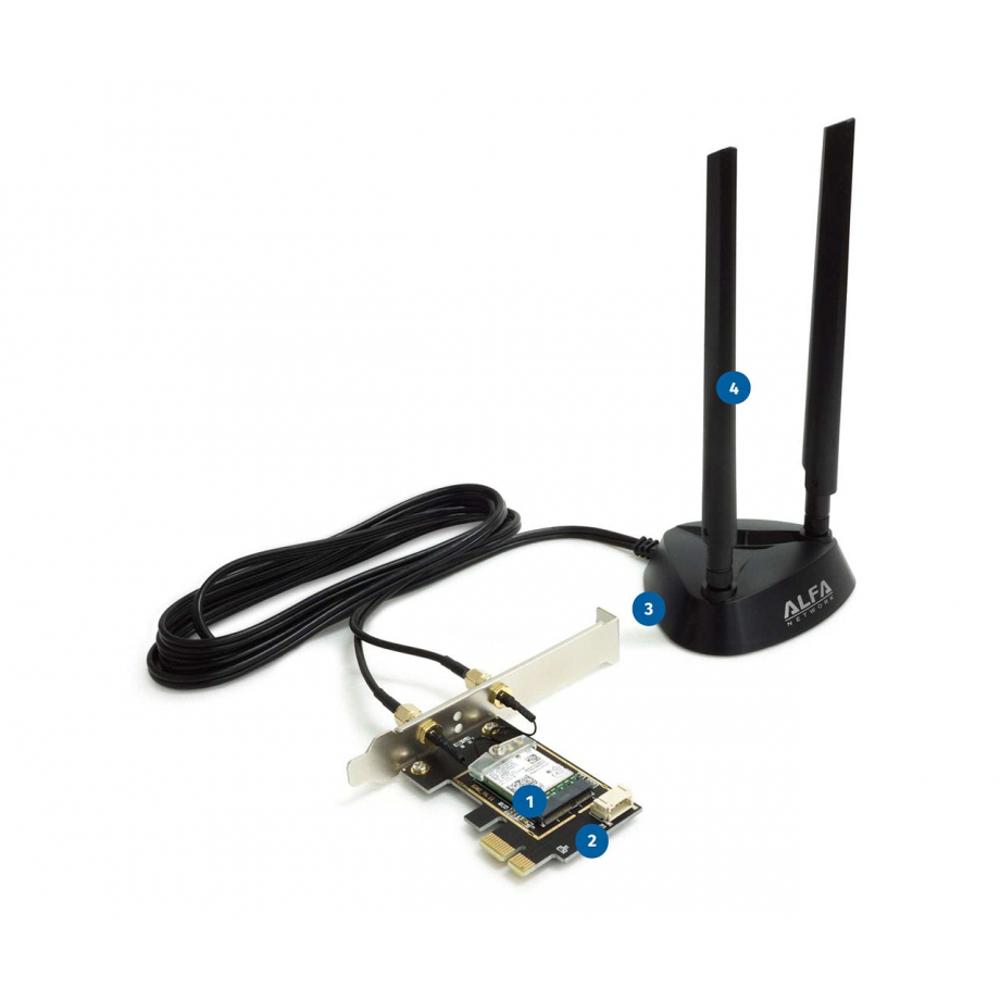 Alfa WiFi 6E PCIe Card –Tri-Band AXE Adapter with Magnetic Antenna