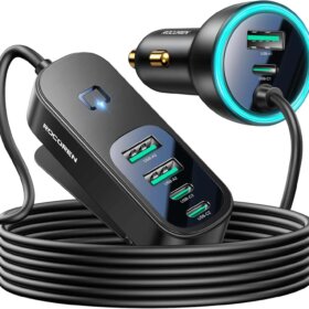מטען לרכב 105W עם 6 יציאות USB לטעינה מהירה Rocoren