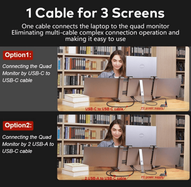 XPEND | XP-X3-14C | FHD – מרחיב תצוגה ל־3 מסכים נוספים בגודל 14" – תמונה 6