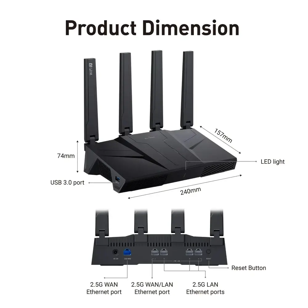 GL.iNet Flint 3 GL-BE9300 – נתב Tri-Band Wi-Fi 7 9300Mbps – תמונה 3